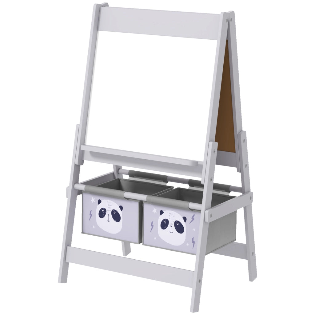 Lavagna Cavalletto 3 in 1 per Bambini ¨C Xylo ¨C Grigio con 2 Contenitori 54x46.5x93cm