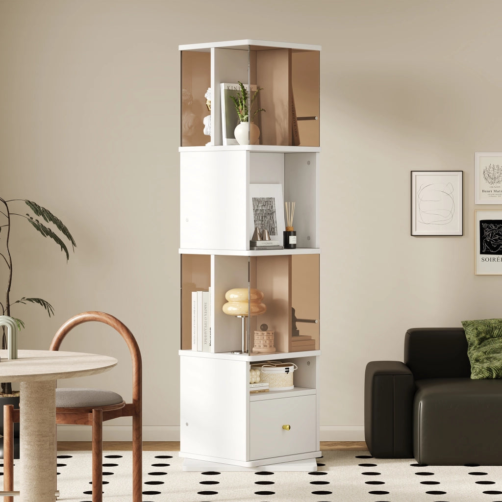 VETRINA Girevole 50x50x160 cm in MDF e Vetro Temperato Marrone Bianco+Marrone