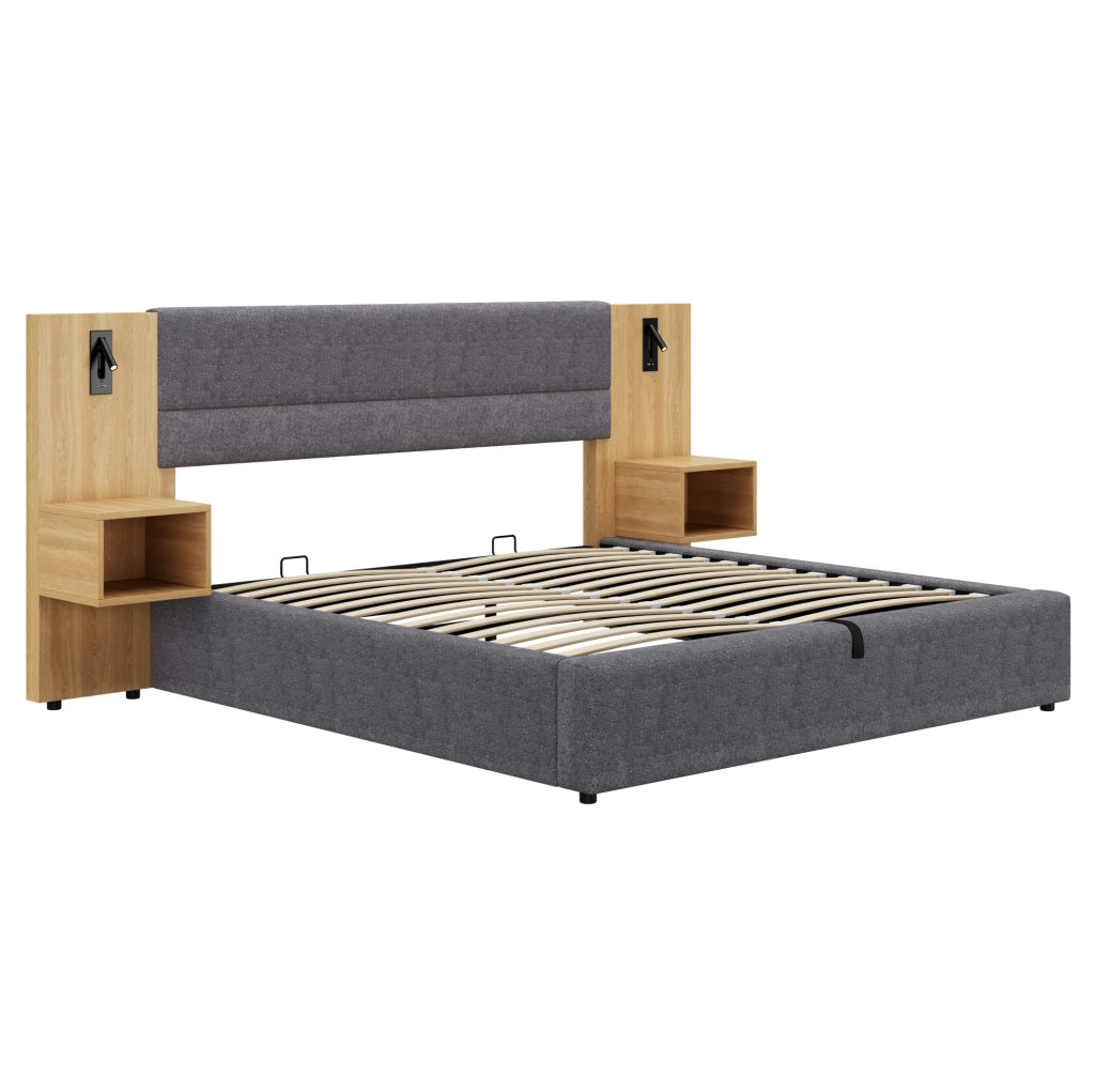 Letto contenitore 160x200 cm con USB, luce e 2 comodini