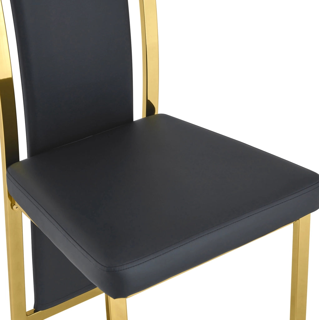 Set di 4 sedie da pranzo 44x42,7x109 cm metallo dorato e similpelle nera
