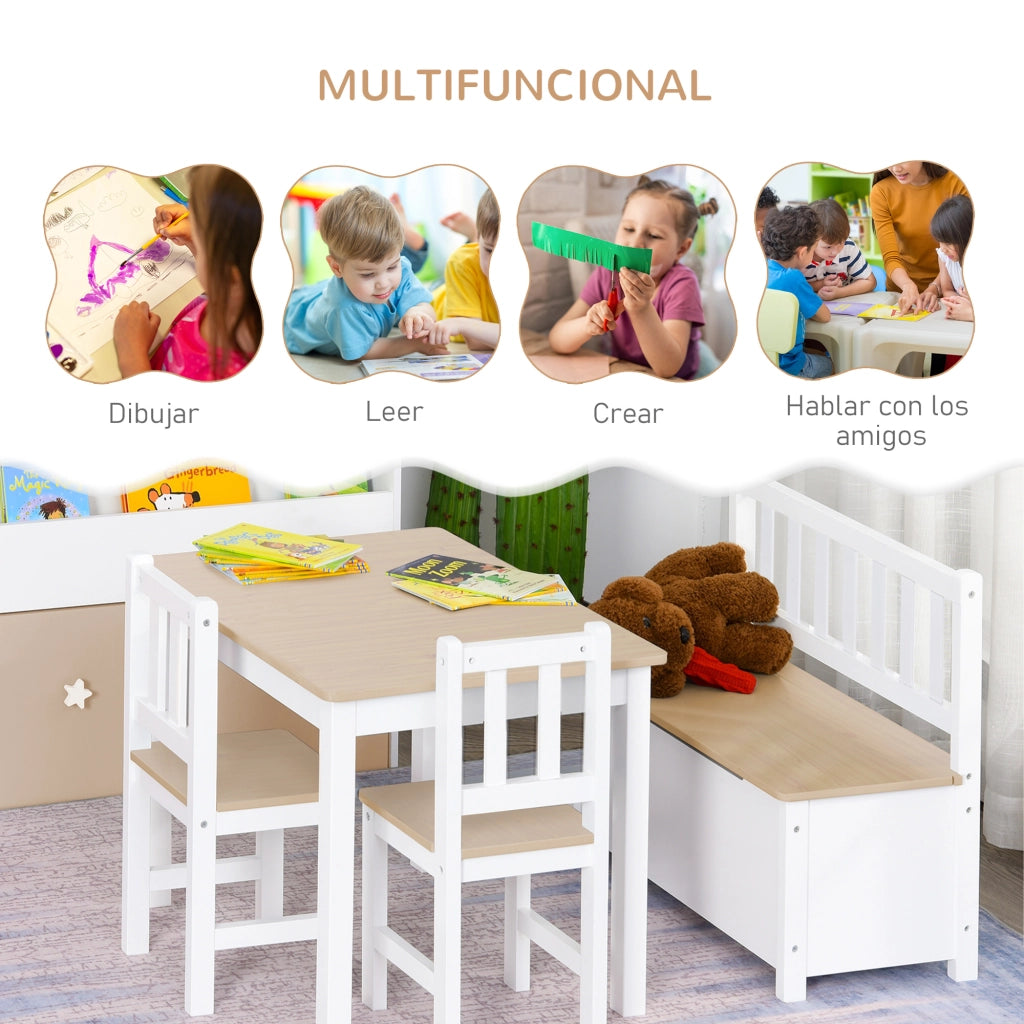 Set tavolo e sedie bambini 4 pezzi con cassetti ¨C Minimal ¨C bianco e naturale