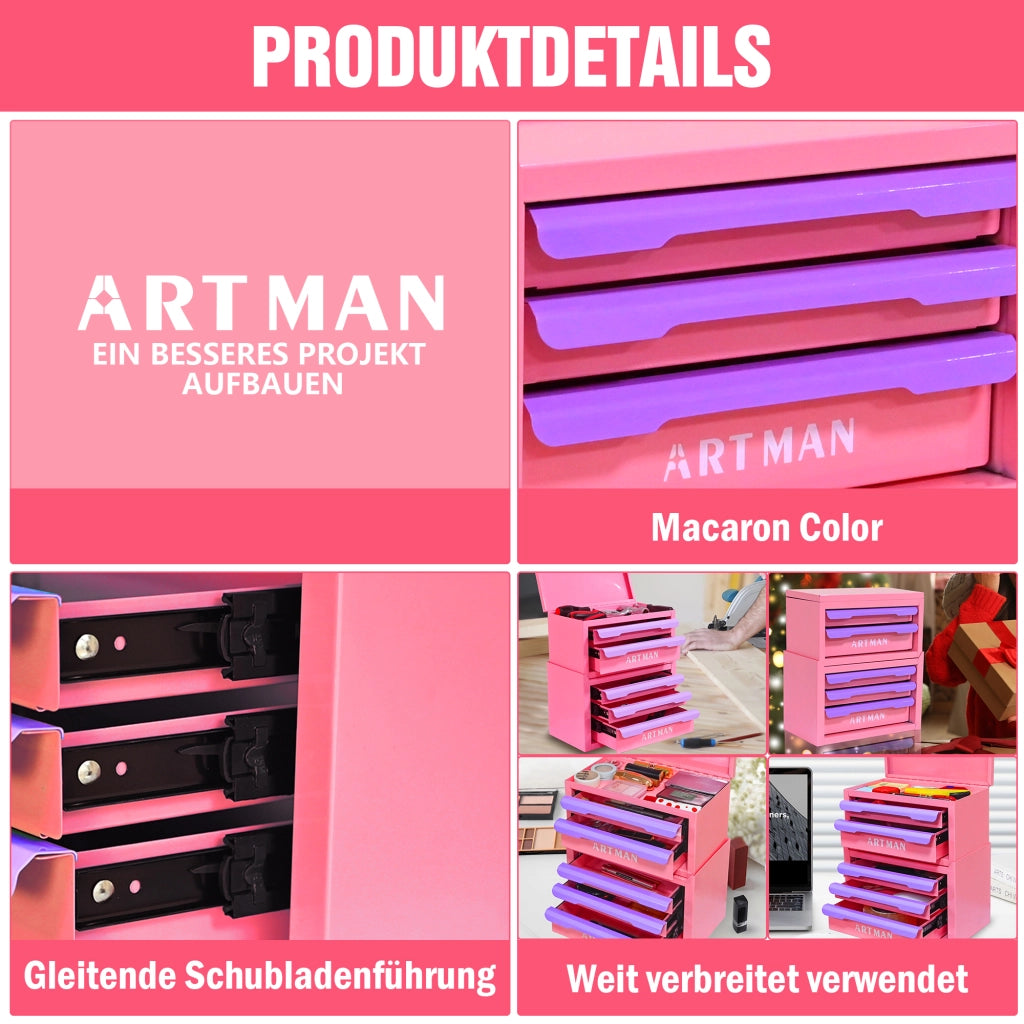 Cassettiera organizer a 5 cassetti in acciaio laminato a freddo rosa e viola per cosmetici e ufficio