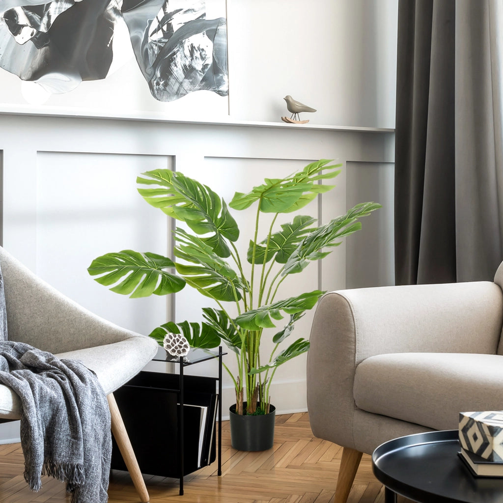 Pianta artificiale monstera realistica con vaso nero e muschio artificiale in plastica verde per interni ed esterni altezza 120 cm