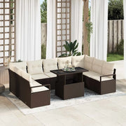 Set Divano da Giardino 10 pcs Marrone Poly Rattan