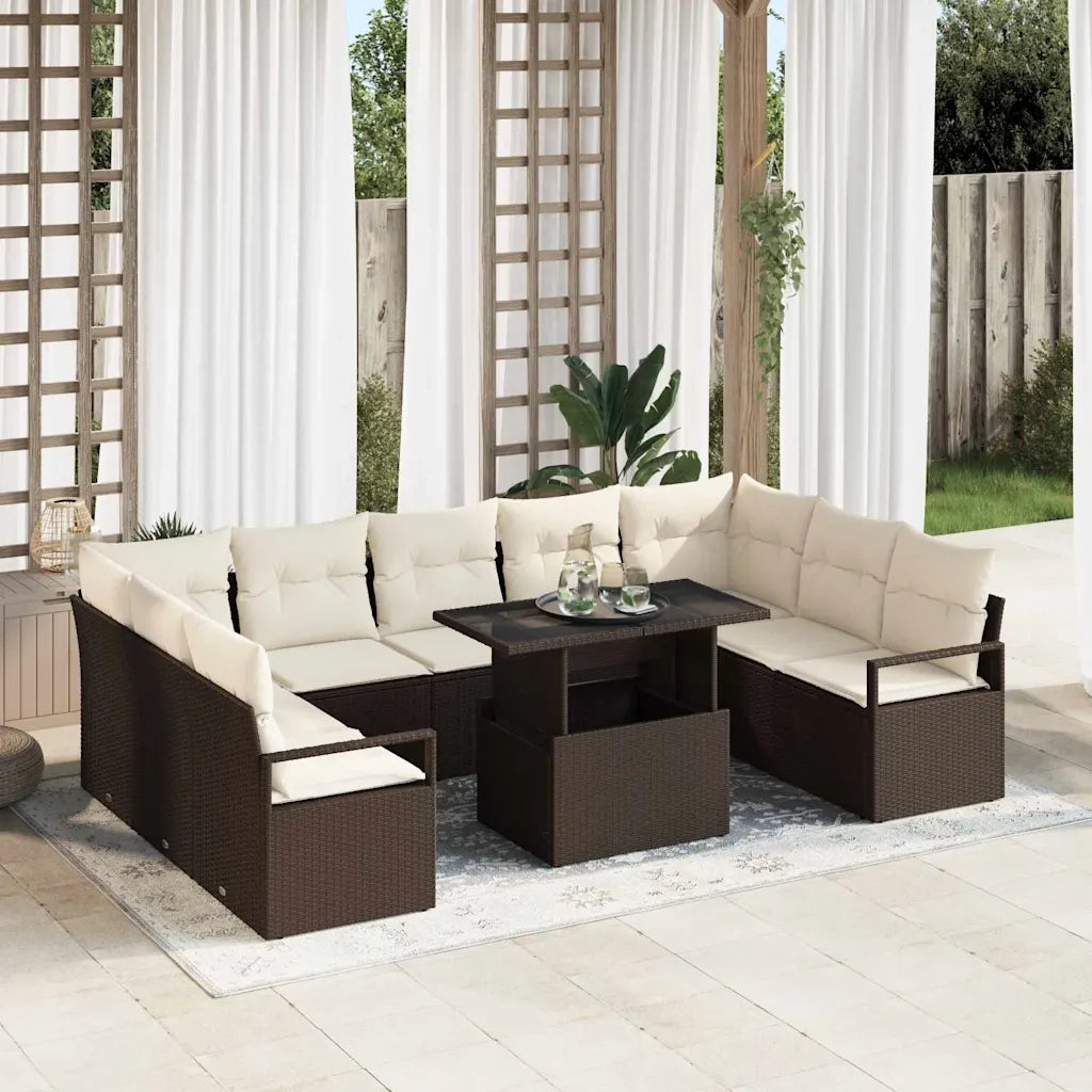 Set Divano da Giardino 10 pcs Marrone Poly Rattan