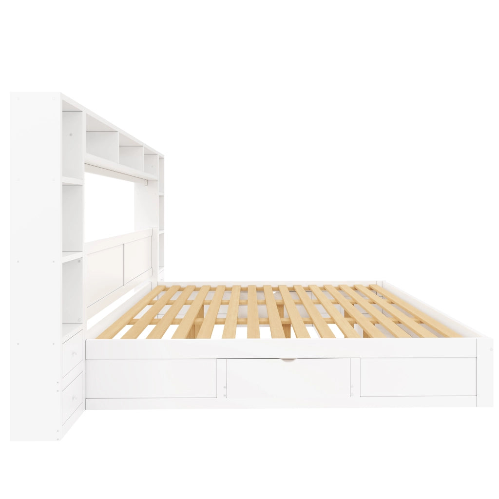 Letto Contenitore Imbottito 180x200 cm con Cassetti; LED; Bianco