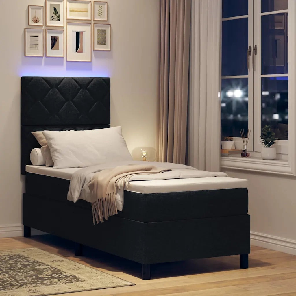 Letto a molle con materasso con led Nero 80 x 200 cm Tessuto