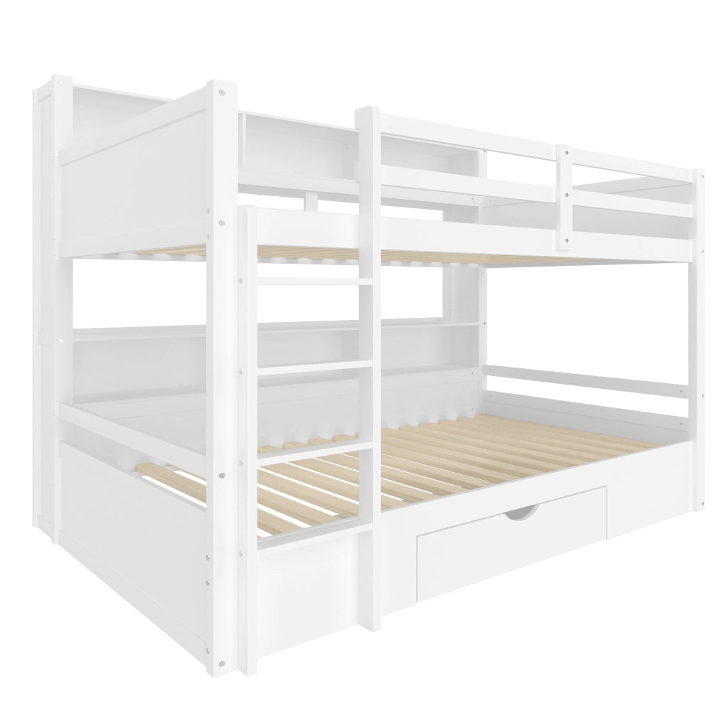 Letto a Castello 90x200 cm con Letto Estraibile; Contenitore; Cassetti; Scala e Sponde; Bianco