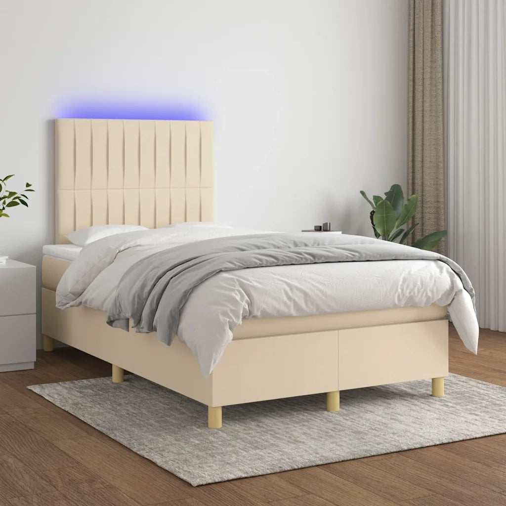 Letto a Molle con Materasso e LED Crema 120x190 cm in Tessuto 3270265