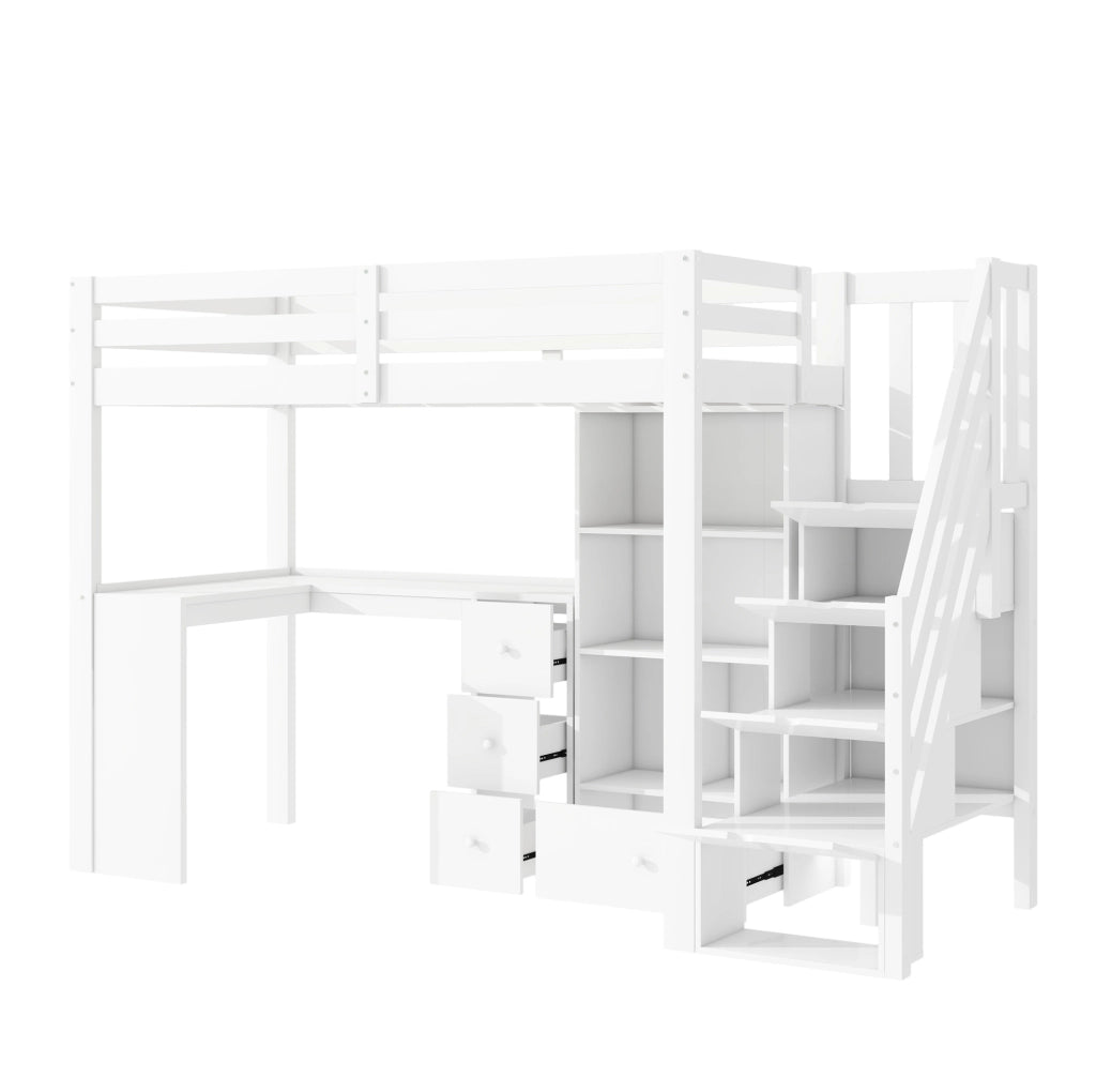 Letto a soppalco per bambini 90x200 cm bianco con scrivania, pino e MDF