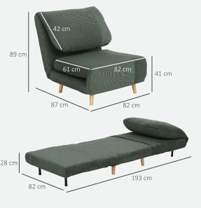 Poltrona Letto 2-in-1 con Schienale Regolabile e Rivestimento in Velluto Verde 82x89x83 cm