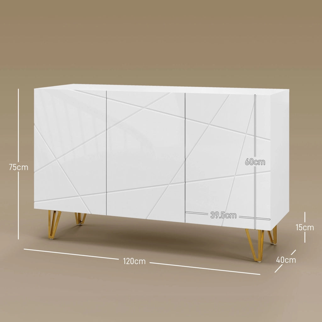 Credenza Moderna Mobile Contenitore per Casa con 2 Armadietti Ripiani Regolabili in Truciolato e Metallo 120x40x75 cm Bianco e Oro
