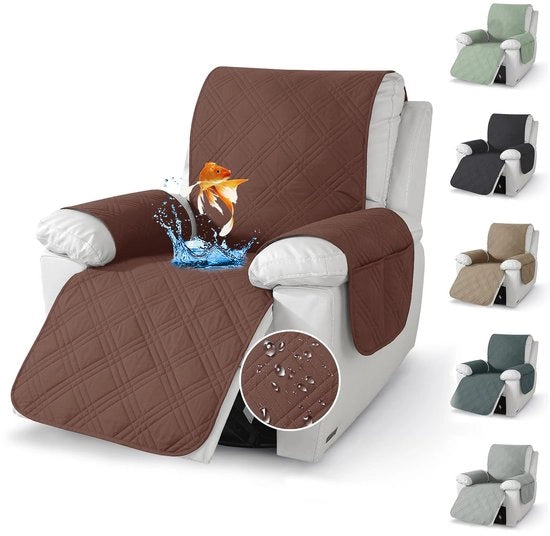Protezione per poltrone relax con braccioli e tasche, copertura morbida per poltrona, 59 x 203 cm, antiscivolo e lavabile, protezione per poltrona contro macchie e animali domestici, marrone