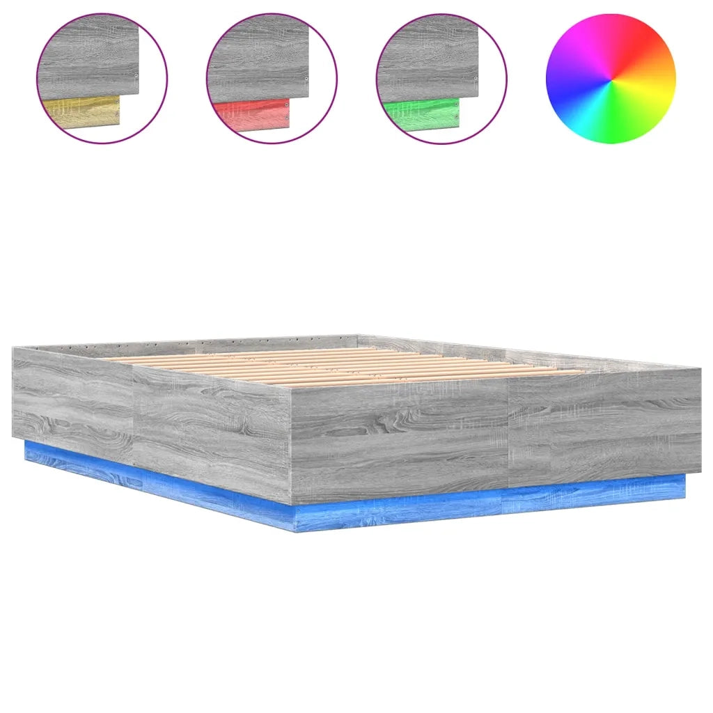Giroletto Luci LED-Struttura Letto con LED Grigio Sonoma 160x200 cm Legno Multistrato 896053