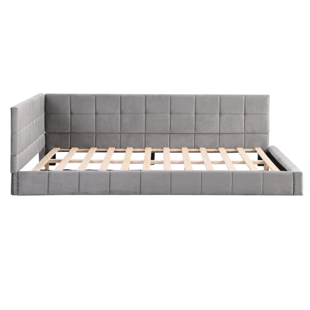 Divano letto 140x200, letto imbottito in velluto grigio con schienale e braccioli