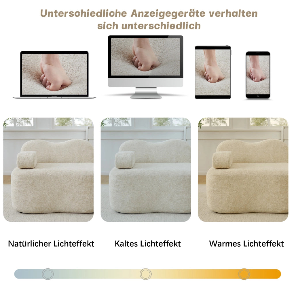 Divano modulare 2 posti con 2 pouf, schiuma ad alta densità 32D, rivestimento in velluto beige, ideale per soggiorno e appartamenti