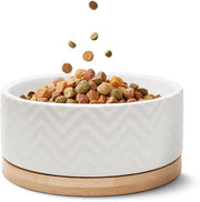Ciotola per Cane in Ceramica con Base di Bambù - 990ml - Antiscivolo & Resistente al Lavastoviglie - Ciotola per Cane Moderna per Cani Grandi e Piccoli - Ciotola per Cane (Bianca, 1x)