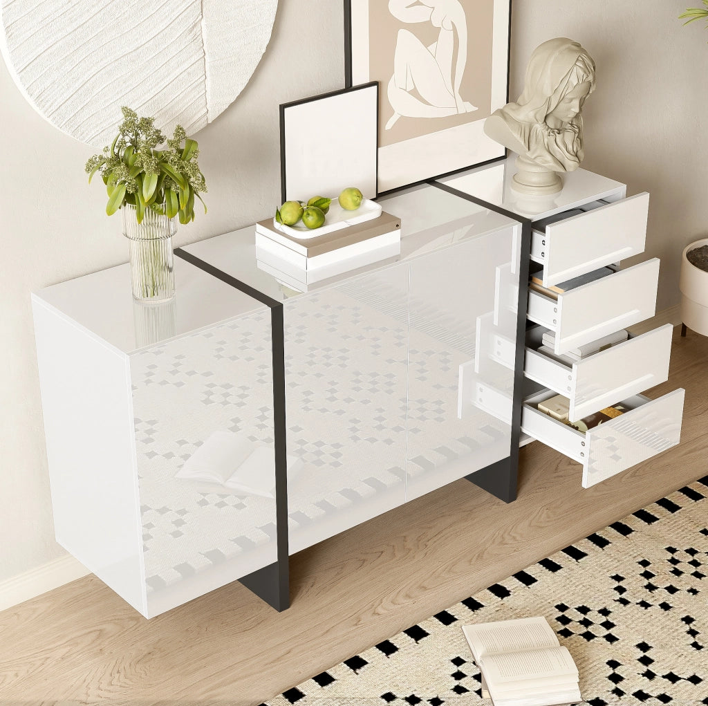 Sideboard bianco lucido con 2 ante e 4 cassetti