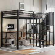 OKWISH Letto a soppalco 120×200 cm, Letto Singolo con Scala ad Angolo, Scrivania, Mensole e Armadio Aperto, senza Materasso, Nero