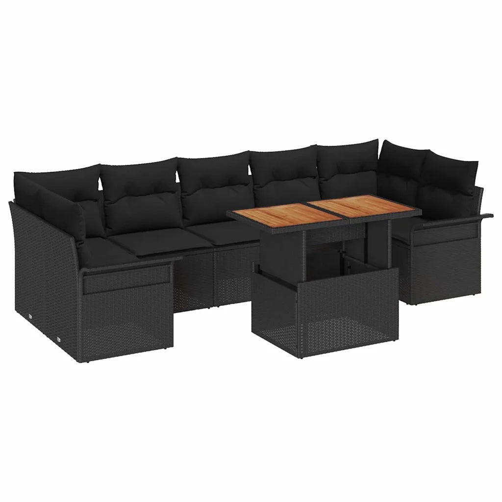 Set Divano da Giardino con cuscino 8 pcs Nero