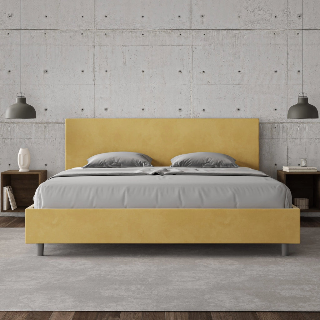 BS COM Letto matrimoniale king size contenitore imbottito 190x200 microfibra ocra