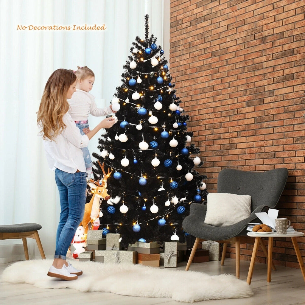 Albero di Natale artificiale nero 6 feet con 1036 rami in PVC, supporto in metallo, per casa e feste, facile da montare