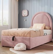Letto imbottito per bambini 90x190 cm rosa in velluto senza materasso