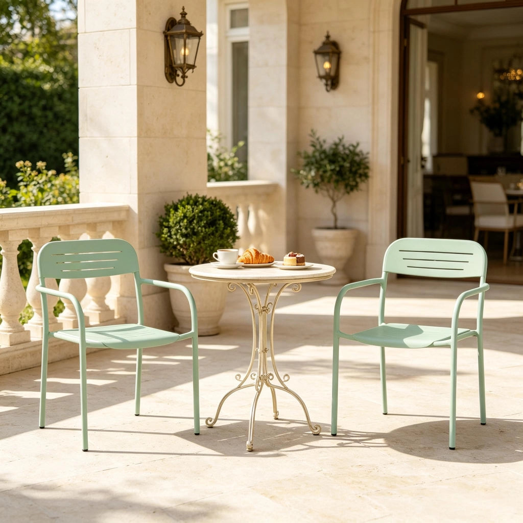 Set di 2 sedie da giardino impilabili in metallo verde