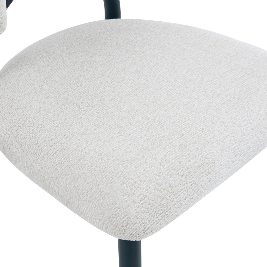 Set 2 sedie da pranzo imbottite con schienale curvo e gambe in metallo nero, in tessuto beige, per cucina e soggiorno