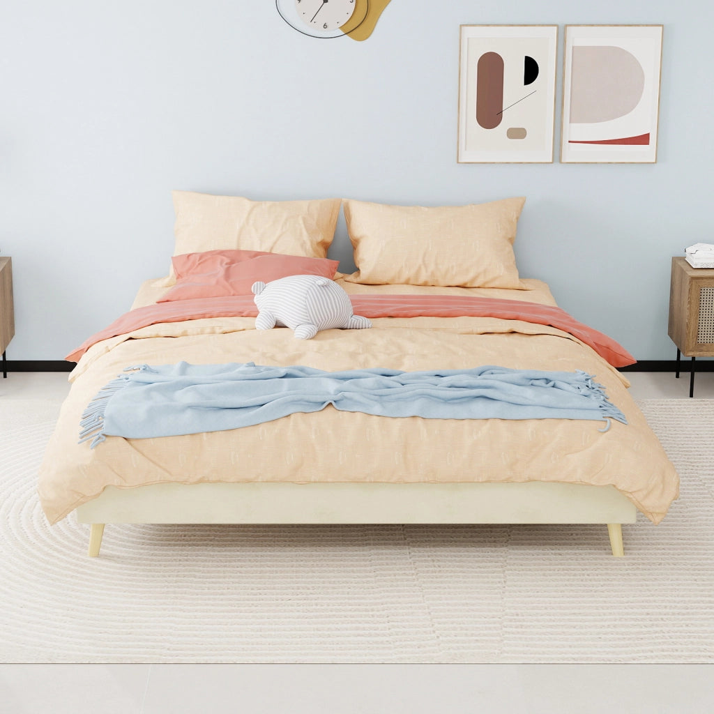 Letto matrimoniale 160x200 cm in tessuto e metallo beige, stile moderno