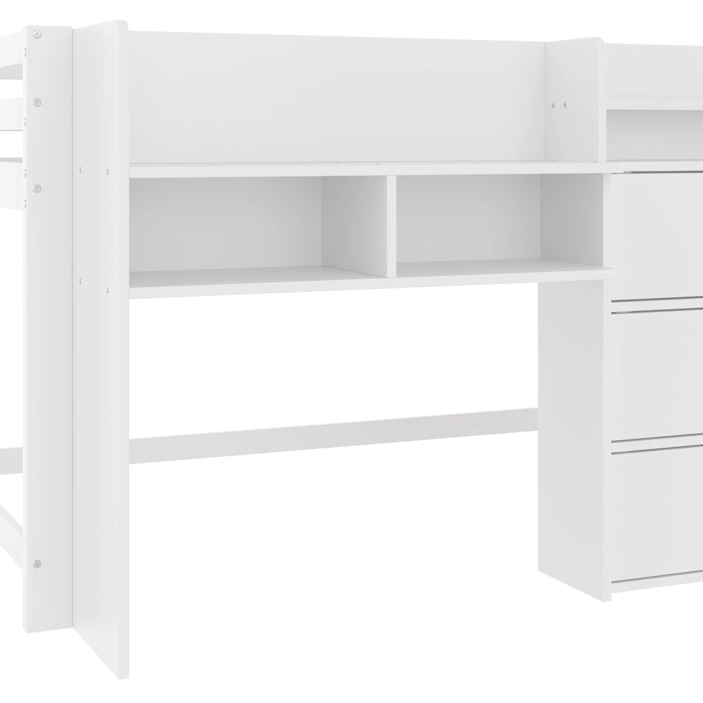 Letto a soppalco per bambini 90x200 cm in pino bianco con contenitori
