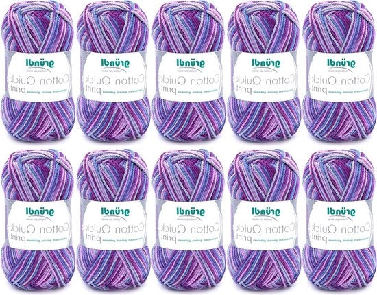 Filato di Cotone per Maglia Rapida - Colore Vivace, Certificato Oeko-Tex - Uva Multicolore - 50 g/125 m