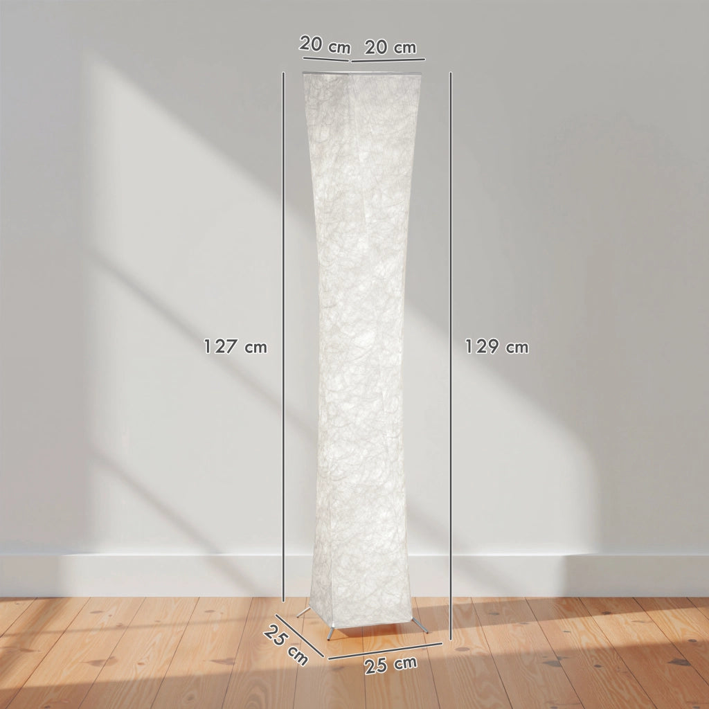 Lampada da Terra Moderna ¨C Minimal ¨C Acciaio e Tessuto, 25x25x129 cm, Bianco e Argento