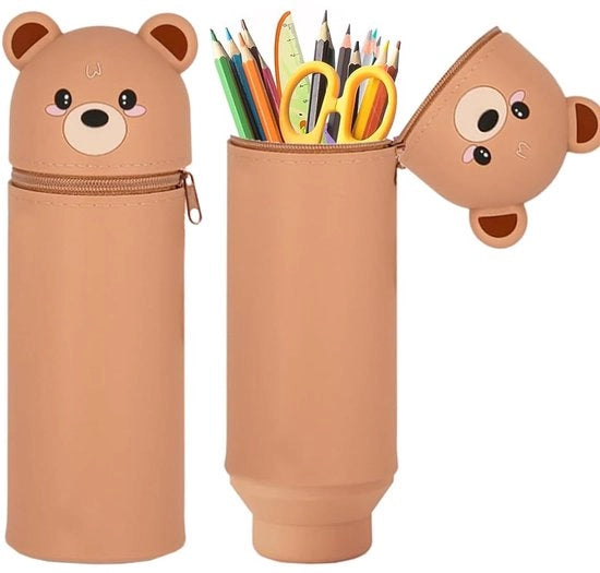 Etui in Silicone per Bambini, 18 Modelli disponibili, Borsa 2 in 1 di Silicone morbida, Etui per Animali 18,5 cm Alto, Chiusura a Cerniera e Ripiegabile, Etui per Ragazzi e Ragazze (Chestnut)