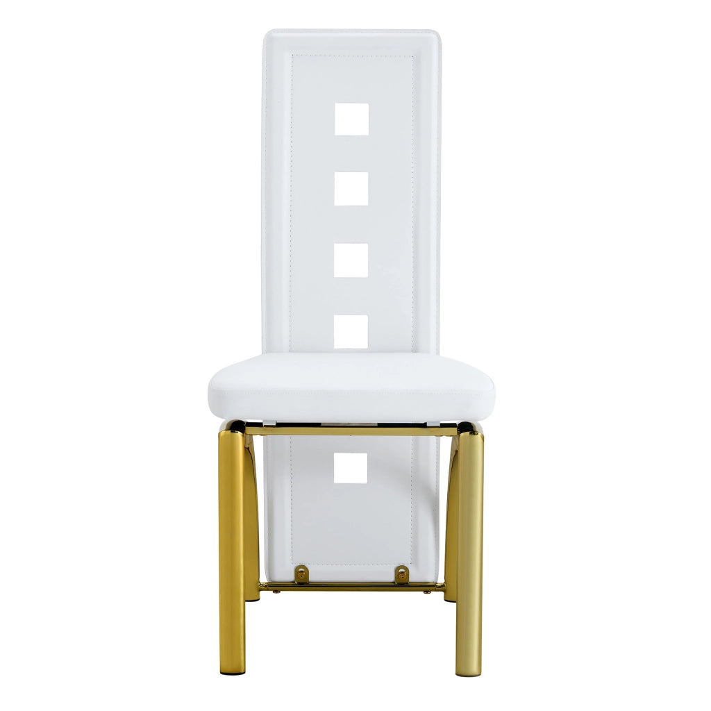 Set 2 sedie da pranzo in ecopelle bianca opaca con gambe in metallo oro e schienale alto