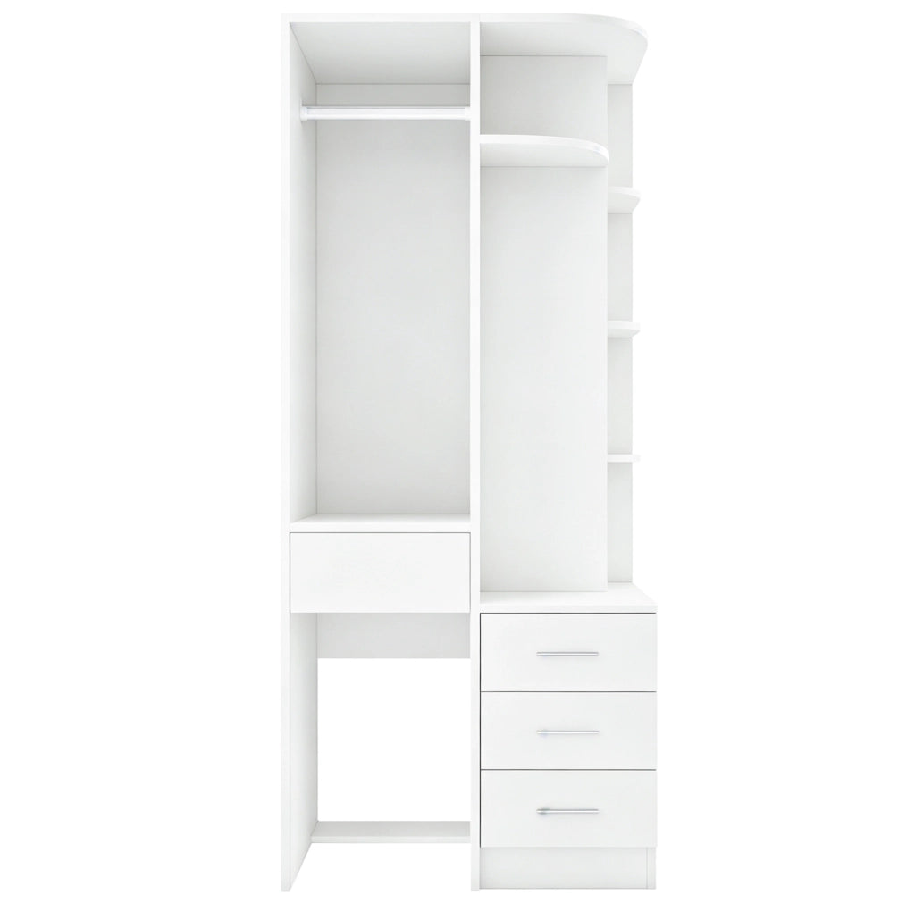Armadio bianco 70×55×175 cm con ripiani multipli e ampio vano appendiabiti