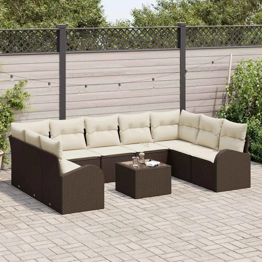 Set Divano da Giardino 10 pcs Marrone e bianco polyrattan