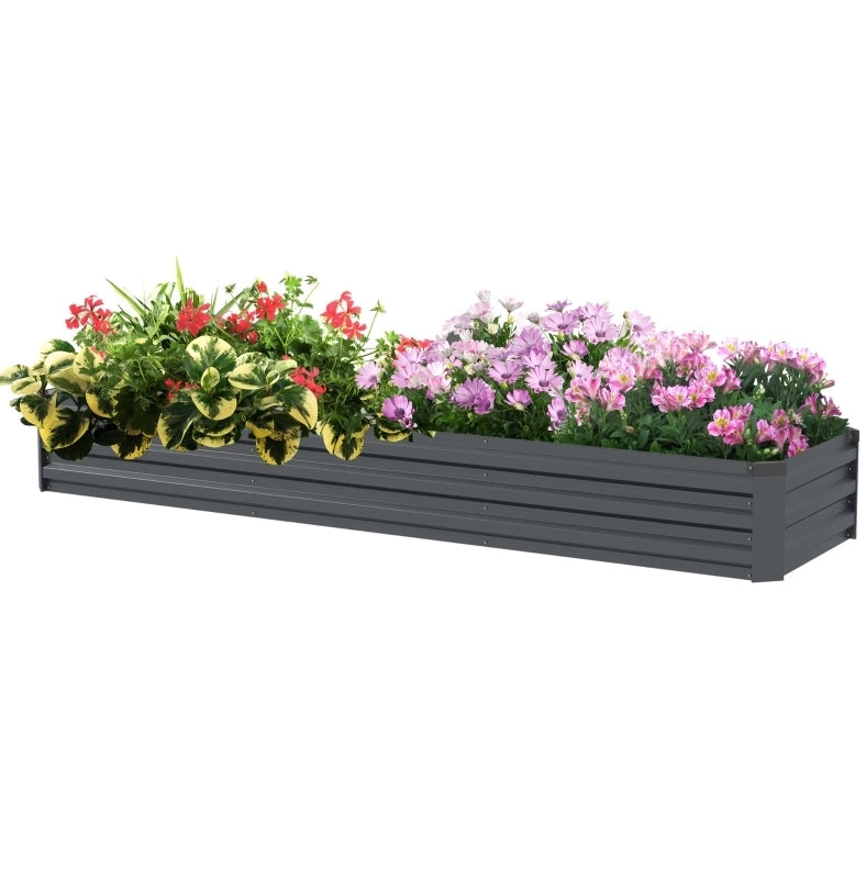 Letto da Giardino Rettangolare 240x60x30 cm, Struttura in Acciaio Zincato e Verniciato, Colore Grigio Scuro, Fondo Aperto