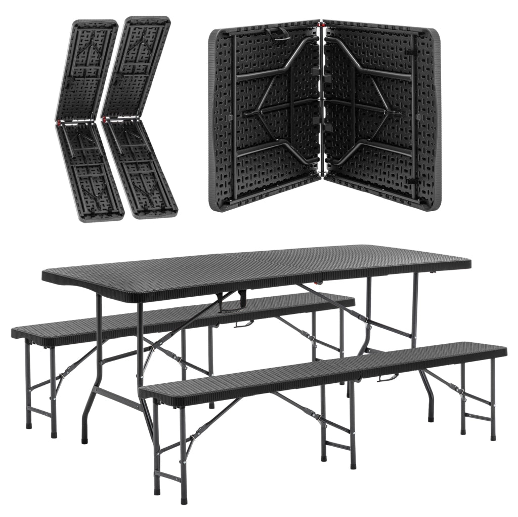 Set tavolo da picnic pieghevole con 2 panche, nero