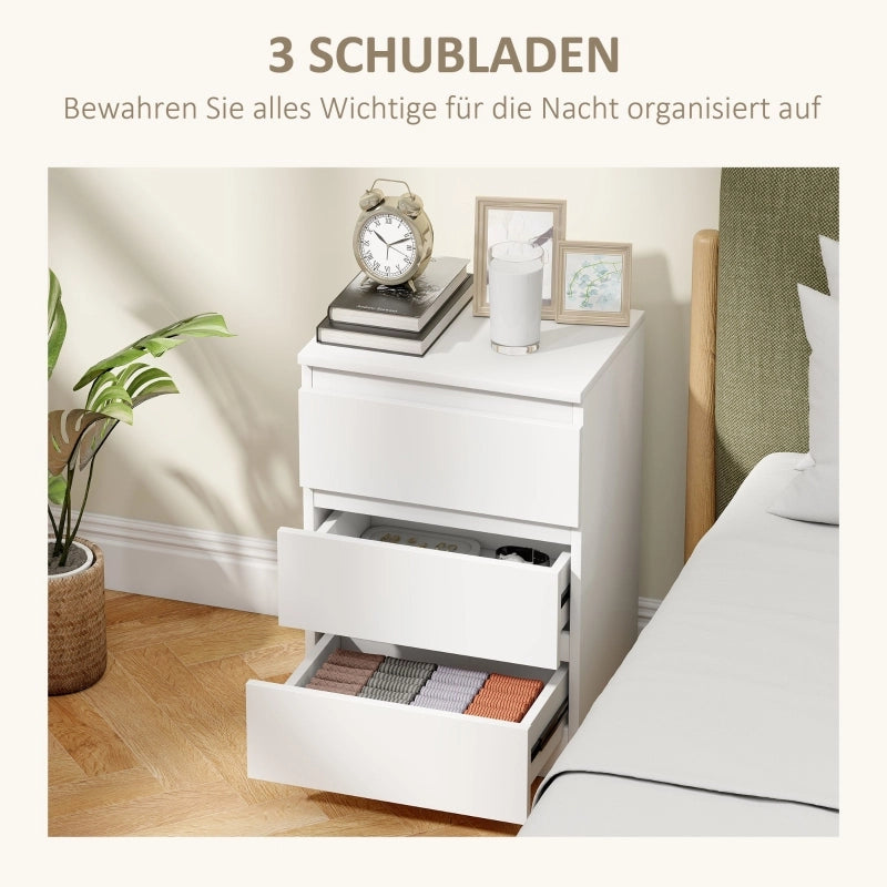 Comodini set di 2 con 3 cassetti in MDF bianco per camera da letto senza maniglie 40 × 30 × 59.5 cm