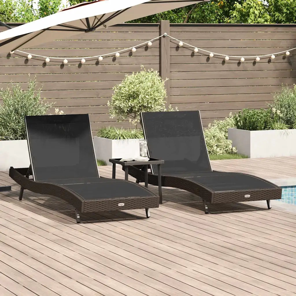 Lettino da Lettino sole | Sdraio da giardino | Lettino da sole 3 pz Marrone 197 x 70 x 82 cm polyrattan