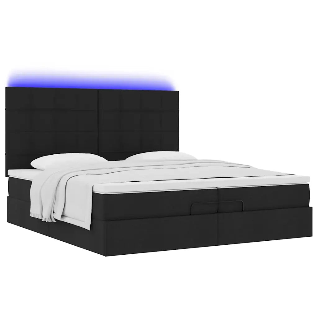Struttura Letto Pouf con Materassi Nero 200x200 cm in Tessuto 3314033
