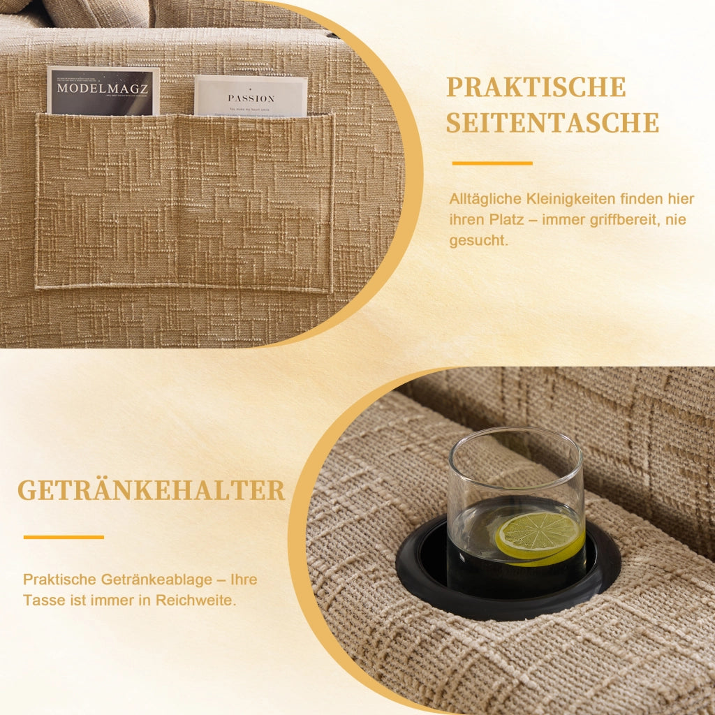 Divano 3 Posti con Poggiapiedi e Cuscini ¨C MINIMAL ¨C Chenille Kaki