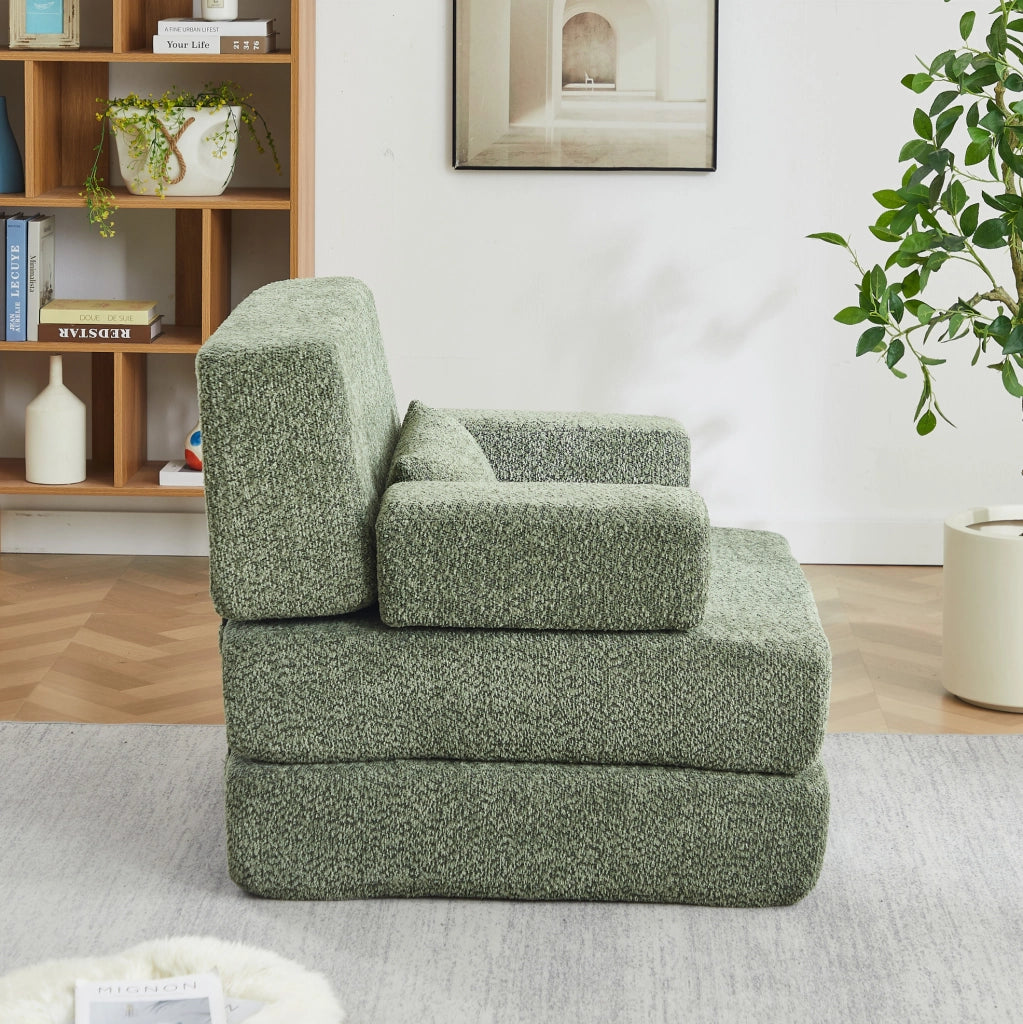 Divano Letto Modulare 2 in 1 Pieghevole in Ciniglia Verde per Soggiorno Camera da Letto e Ufficio