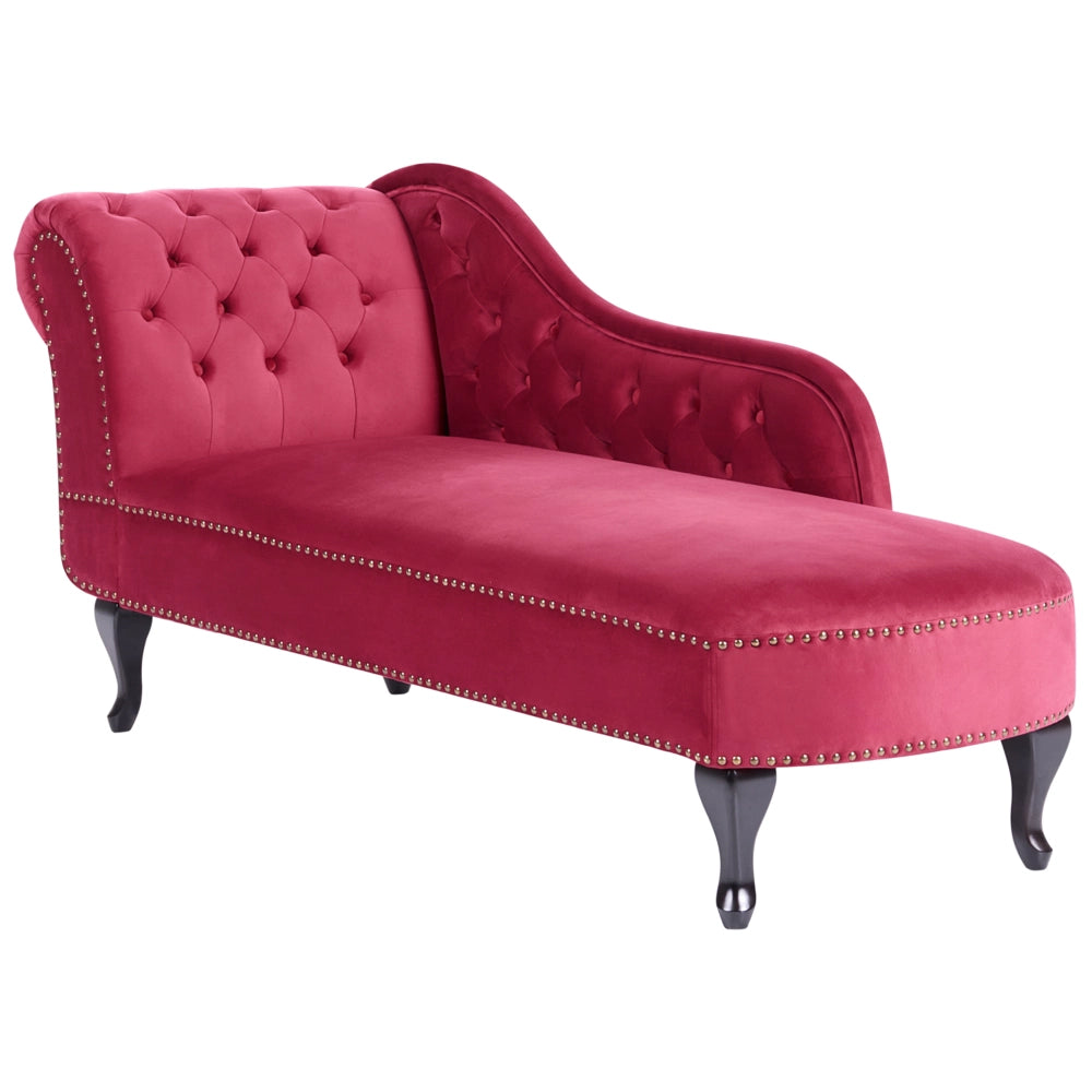 Chaise longue Bordeaux versione sinistra Velluto Abbottonato soggiorno Stile Chesterfield
