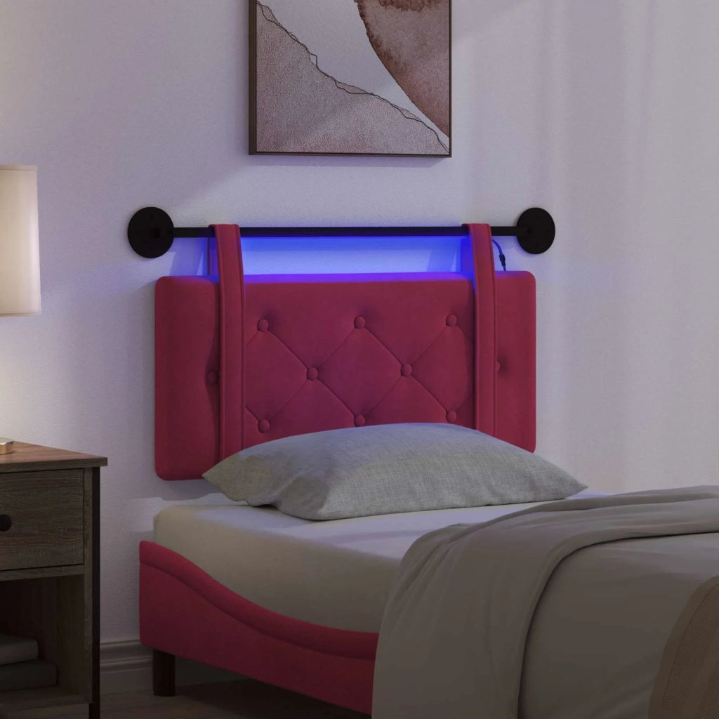 Testiera | Testata sospesa Con luce LED Rosso Vino Velluto