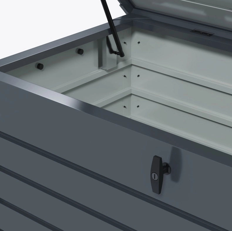 Cassapanca da Esterno in Acciaio Zincato, 311 L, con Ruote e Coperchio Bloccare, 120x62x66 cm, Grigio Scuro