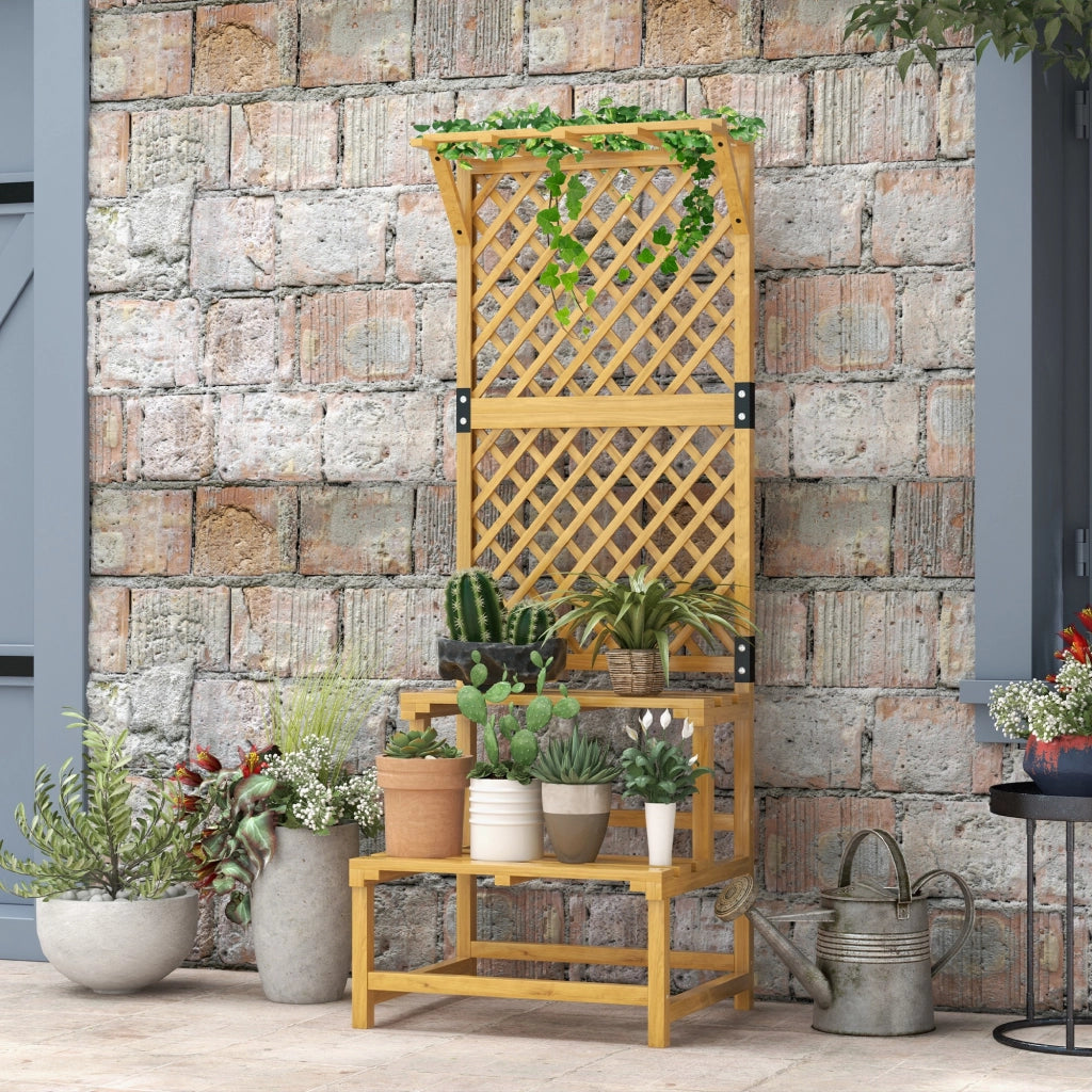 Portapiante 60x50x166 cm a 2 ripiani con griglia in legno giallo