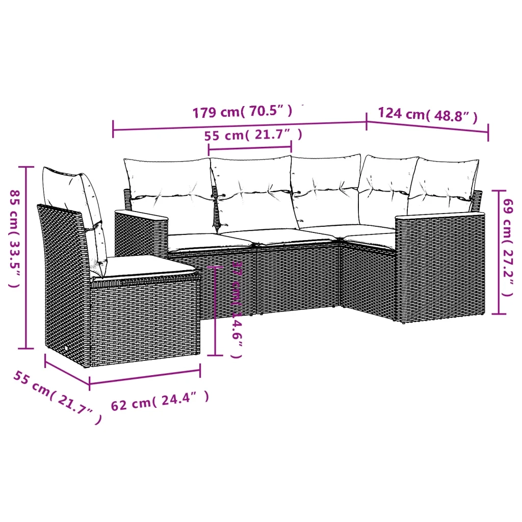 Set Divano da Giardino 5 pz con Cuscini Grigio in Polyrattan 3258378