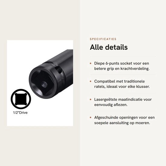 Slittadura a 18mm - 1/2 Pollici Azionamento - Slittadura a 6 Viti - Acciaio CR-V Trattato Termicamente - Resistente alla Corrosione - 78mm Lunghezza - Buschetta